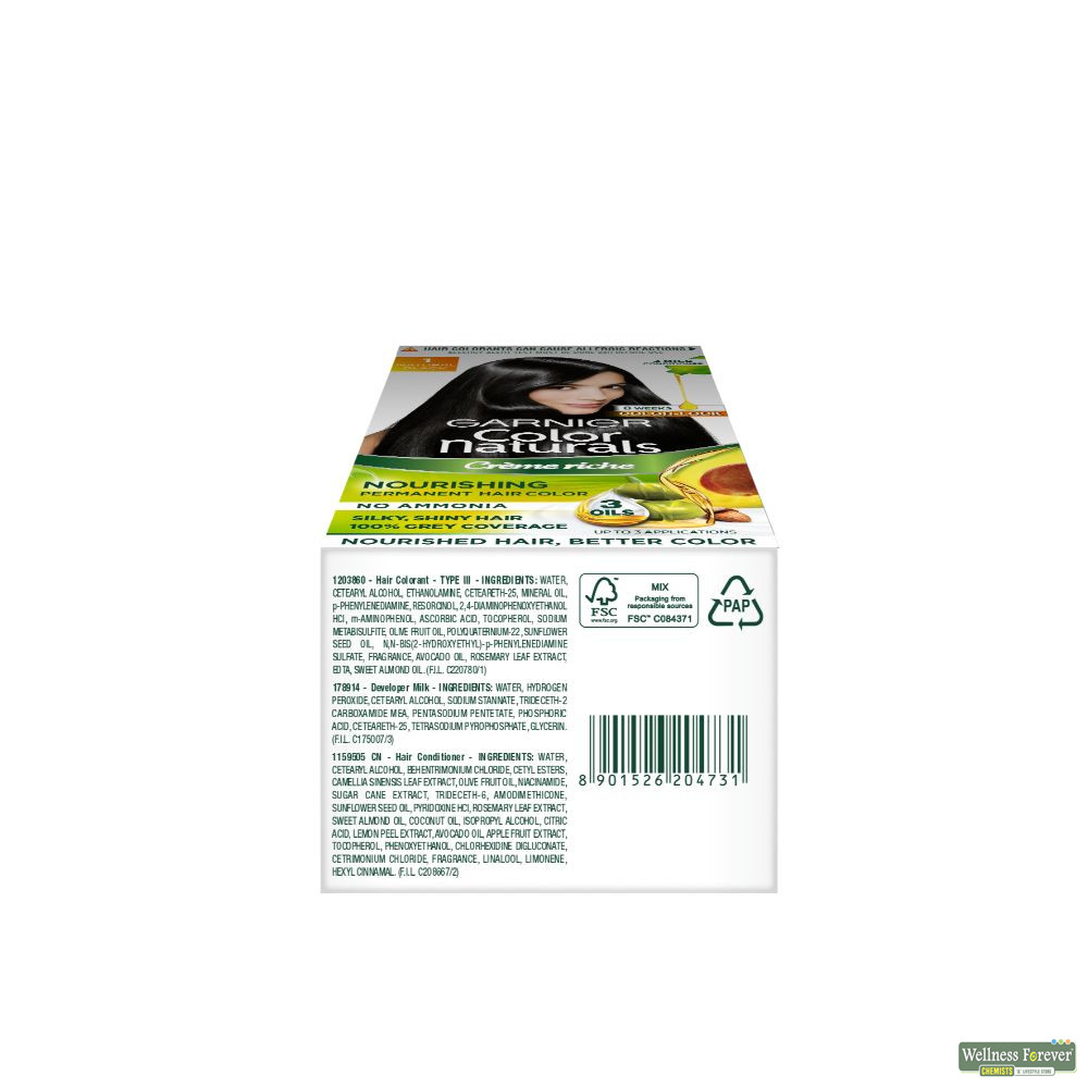 Buy Garnier Color Naturals Crème Hair Color, Shade 1 Natural Black, 30 G Online at Best Price | Wellness Forever Buy Garnier Color Naturals Crème Hair Color, Shade 1 Natural Black, 30 G Online at Best Price | Wellness Forever